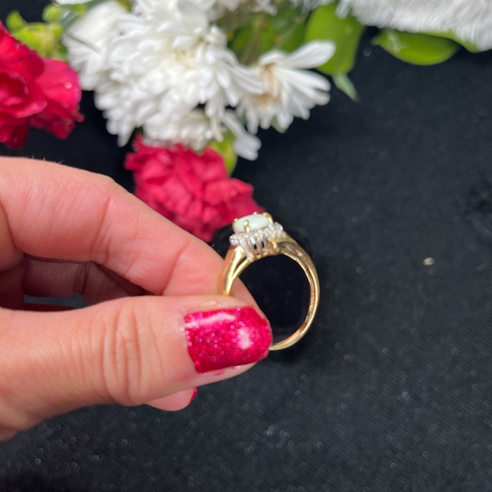 Genuine 14 Karat Gold Opal and Diamond Ring - Picture 9 of 16